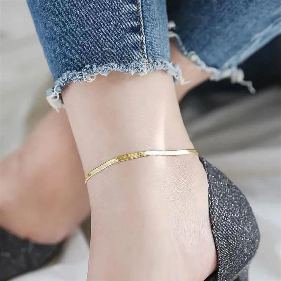 Modessie Snake Chain Anklet for Women/Men Girls Beach Chain Ankle Gifts Stainless Steel Not Allergic