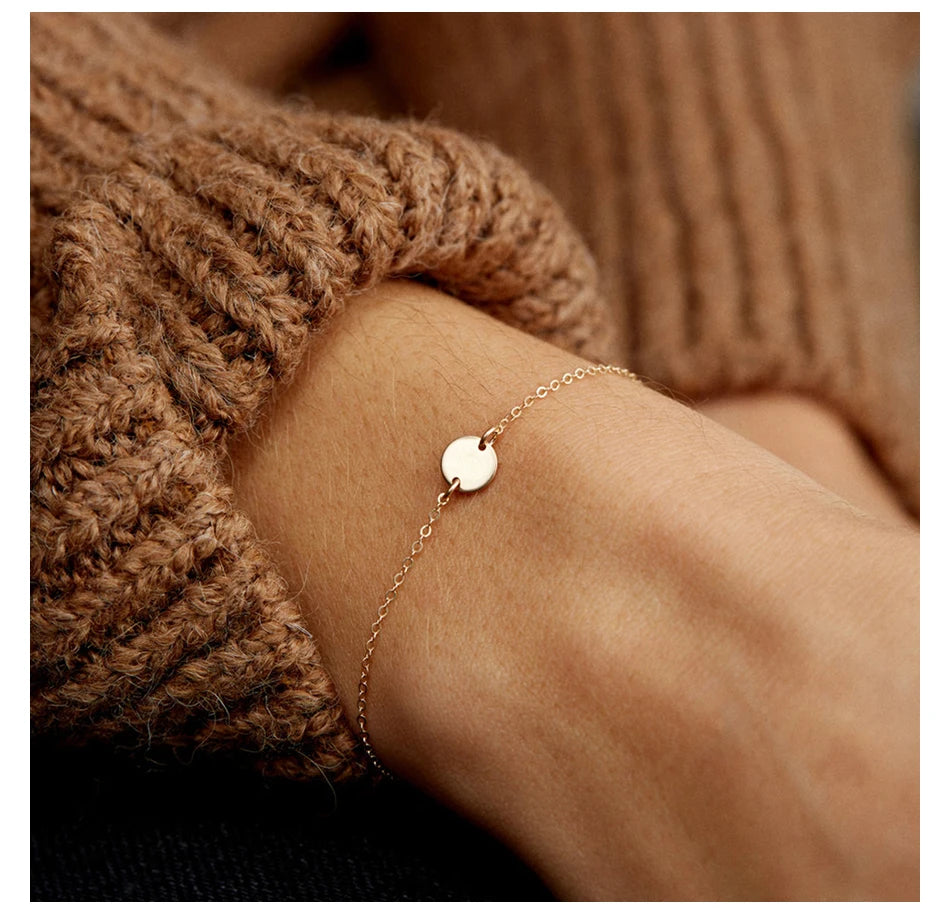 Modessie Stainless Steel Bracelets for Women Adjustable Chain Charm Bracelets Women Minimalist Round Bracelet Jewellery