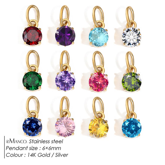 Modessie Stainless Pendant Necklace Round Zircon Pendant Charms for Diy Necklace Bracelet Jewelry