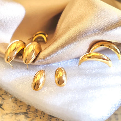 Modessie Steel color Gold color Simple Women Chunky Hoops Earrings Gift Fashion Jewelry Stainless  Round Smooth Thick Hoop