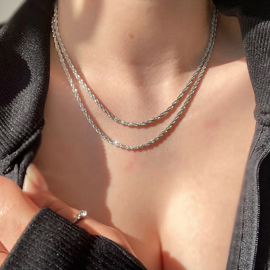 Modessie New Popular Silver Colour 2.4MM Sparkling Clavicle Chain Choker Necklace For Women Fine Jewelry