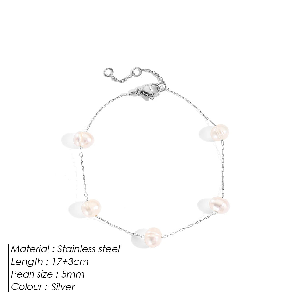 New Trend Dainty Vintage Stainless Steel Single Layer Chain Pearl Bracelet Modessie Summer Jewelry