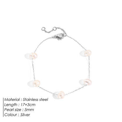 New Trend Dainty Vintage Stainless Steel Single Layer Chain Pearl Bracelet Modessie Summer Jewelry