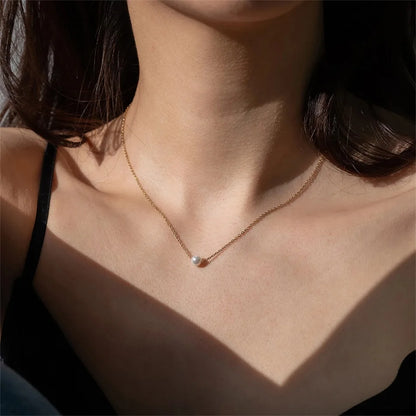 Modessie 5MM Imitation pearls Pendant Necklace for Women Choker Necklace Women Stainless Steel Necklace Fashion Jewelry