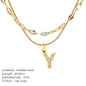 Modessie Double Stainless Steel Round Snake Chain Necklace Light Luxury Zirconia Alphabet Pendant A-Z High-end Fashion Jewelry
