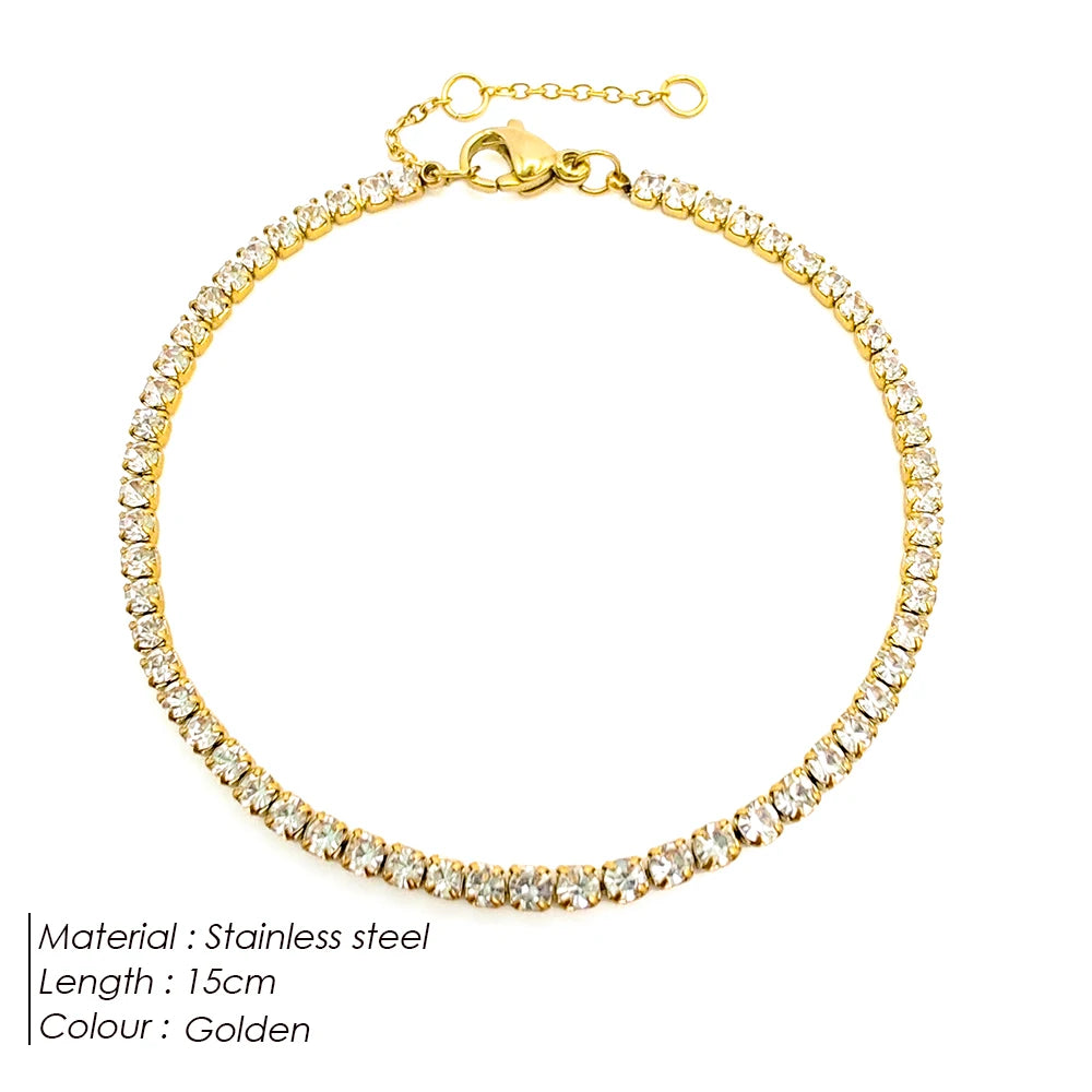 Modessie Stainless Steel Gold Plated Sparkling Bracelet High Quality White Zirconia Single Row Simple Accessory For Girls