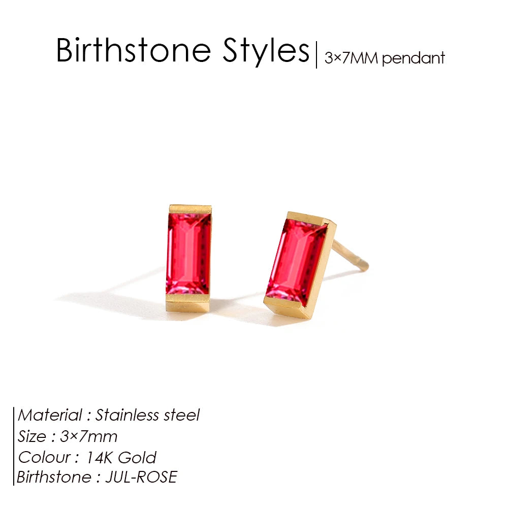 Modessie Stainless Steel Gold-Plated Colorful Birthstone Earrings High-end Rhinestone Jewelry