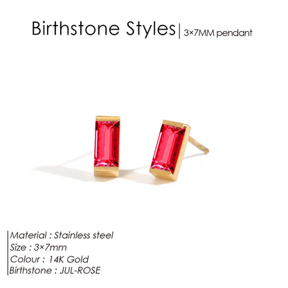 Modessie Stainless Steel Gold-Plated Colorful Birthstone Earrings High-end Rhinestone Jewelry