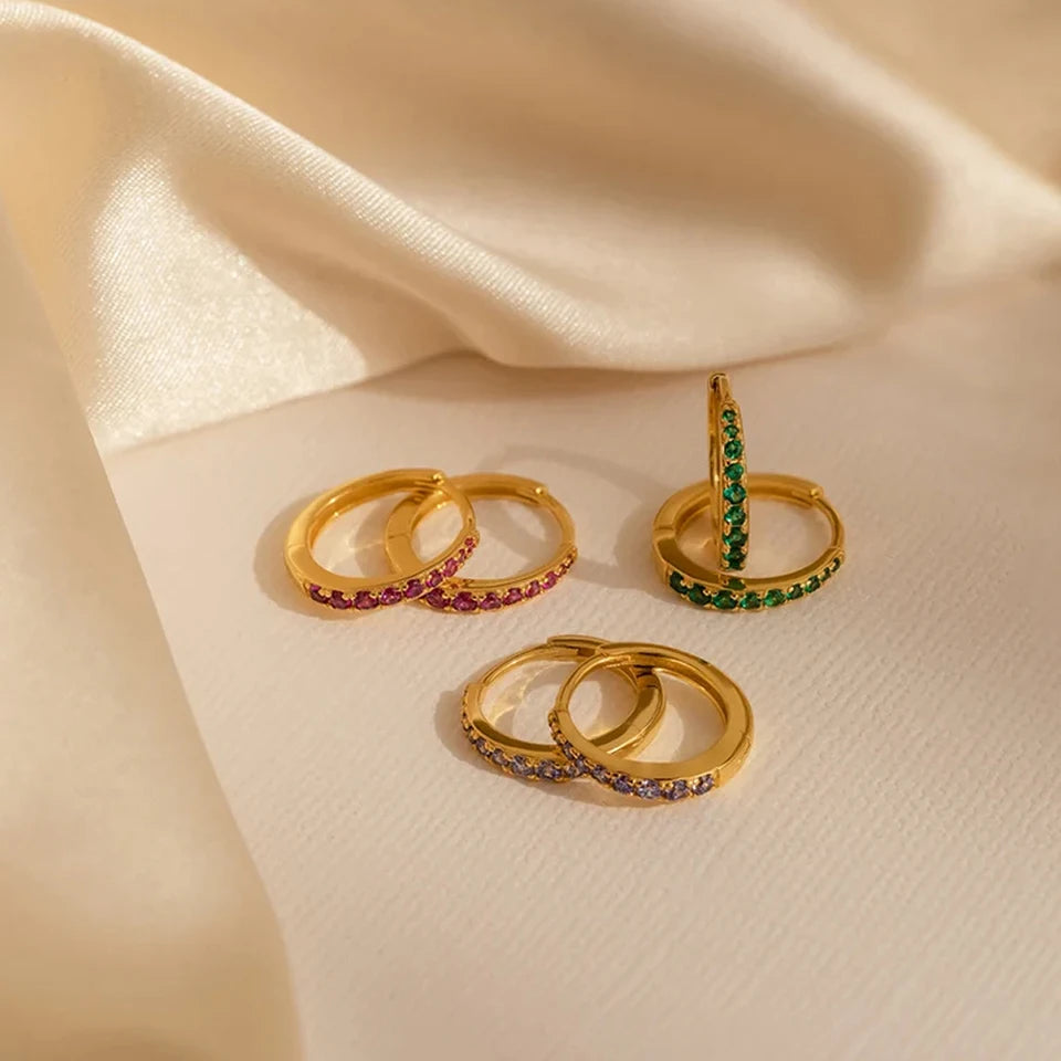 Modessie Stainless Steel Birthstone Earrings Minimalist Huggie Hoop Earrings For Women Tiny Round Circle Unisex