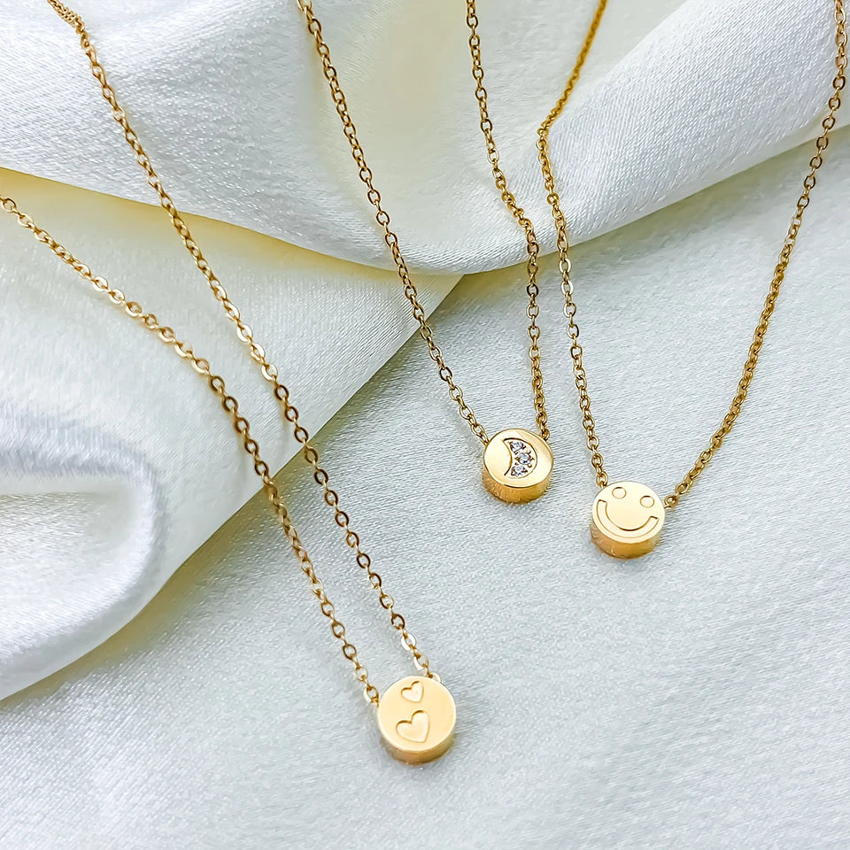 Modessie Stainless Steel Chain Bracelet – Gold or Silver Plated with Round Charm – 20 Design Options