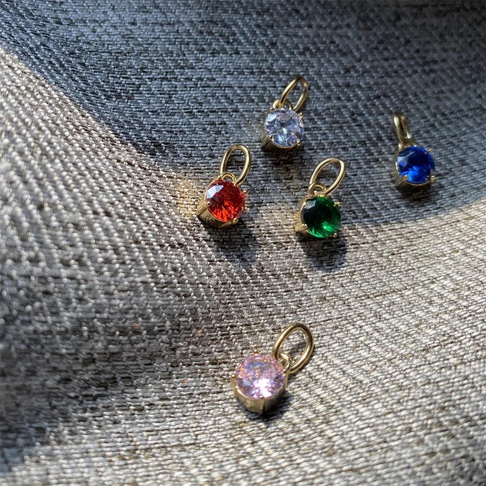 Modessie Stainless  Pendant Necklace Round Zircon Pendant Charms for Diy Necklace Bracelet Jewelry