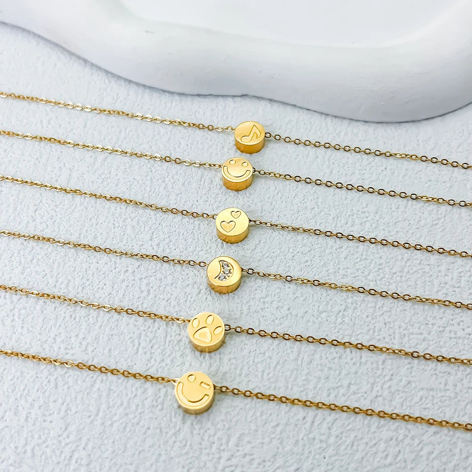Modessie Stainless Steel Chain Bracelet – Gold or Silver Plated with Round Charm – 20 Design Options