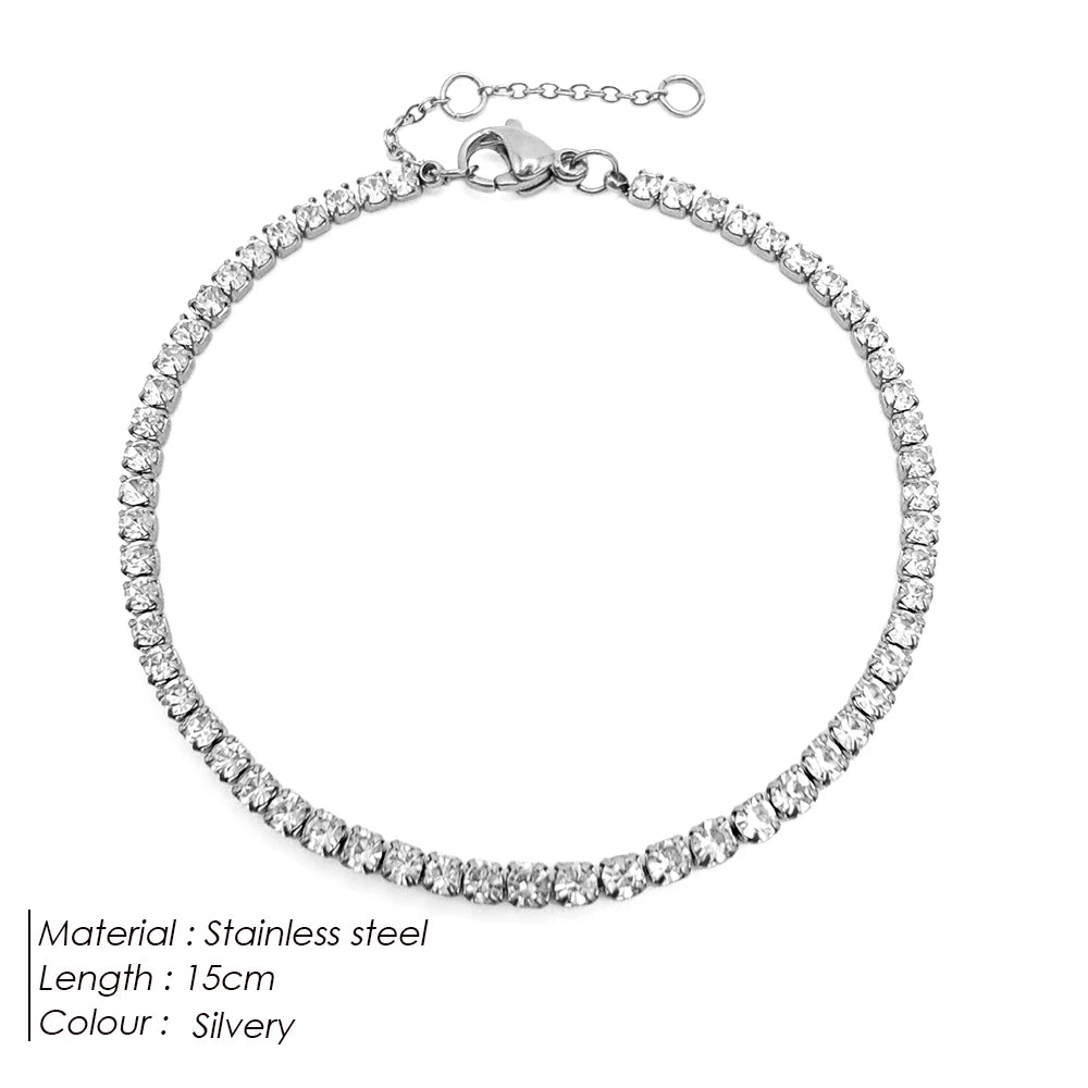 Modessie Stainless Steel Gold Plated Sparkling Bracelet High Quality White Zirconia Single Row Simple Accessory For Girls