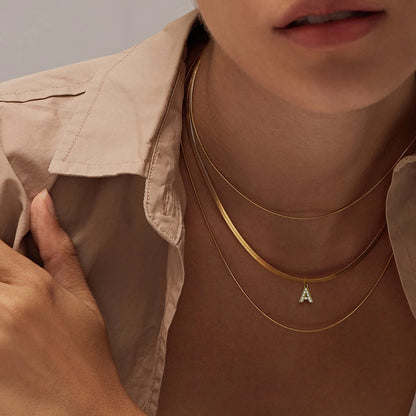 Modessie Stainless Steel Flat Snake Chain Initial Necklace Name Customized Choker Necklace Women's Jewelry