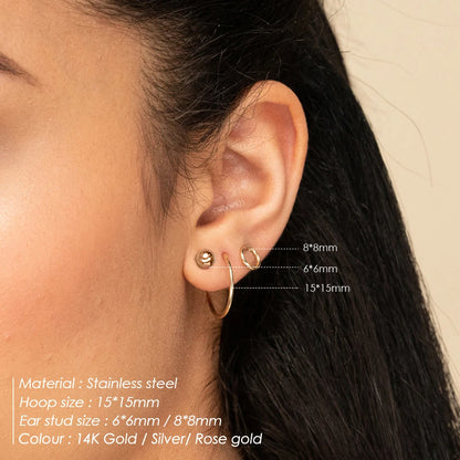 Modessie Simple Stainless Steel Earrings Set Gold-plated Fashion Women's Jewelry