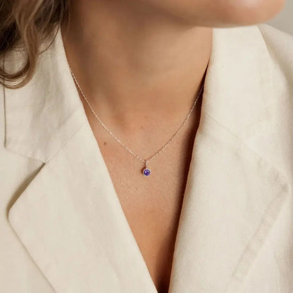 Modessie Birthstone Necklace – 12 Birth Month Colors in Zirconia –  Chain Stainless Steel Pendant Jewelry for Women