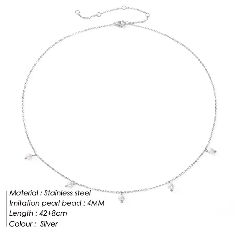 Modessie Stainless Steel  Imitation Pearl Choker Necklaces For Women Girls New Fashion Handmade Short Chain Jewelry