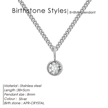 Modessie Birthstone Necklace – 12 Birth Month Colors in Zirconia –  Chain Stainless Steel Pendant Jewelry for Women