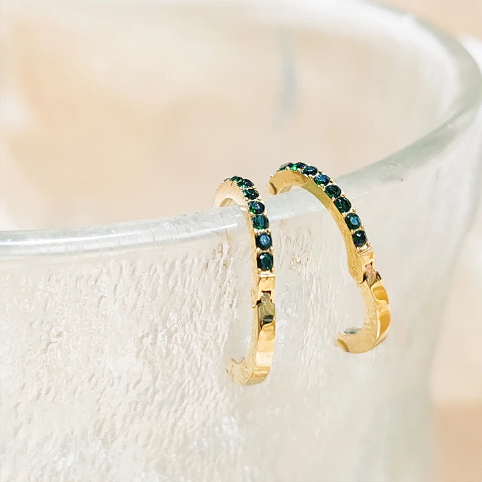 Modessie Stainless Steel Birthstone Earrings Minimalist Huggie Hoop Earrings For Women Tiny Round Circle Unisex