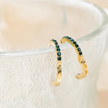 Modessie Stainless Steel Birthstone Earrings Minimalist Huggie Hoop Earrings For Women Tiny Round Circle Unisex