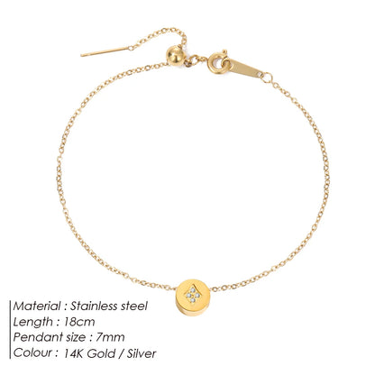 Modessie Stainless Steel Chain Bracelet – Gold or Silver Plated with Round Charm – 20 Design Options