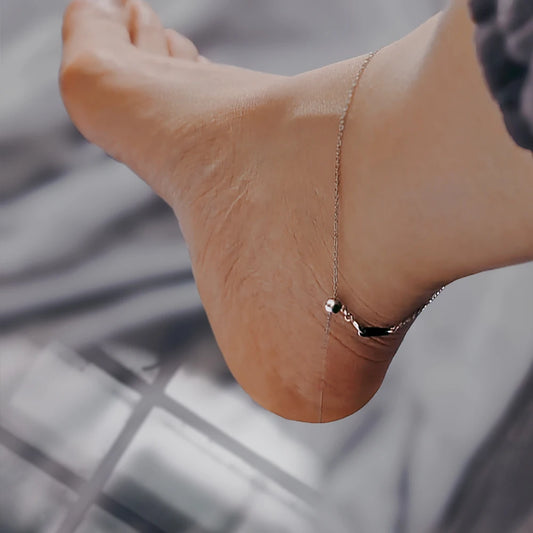 Modessie Silver Color Stainless Steel Anklet Adjustable Simple Chain Women's Fashion Gift 23CM  Dainty Chain  Anklet