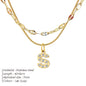 Modessie Double Stainless Steel Round Snake Chain Necklace Light Luxury Zirconia Alphabet Pendant A-Z High-end Fashion Jewelry