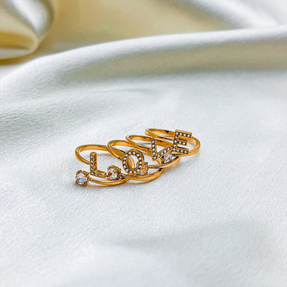 Modessie Classic Fashion Jewelry A-Z 26 Letters Ring Simple Stainless Steel Shiny Zirconia