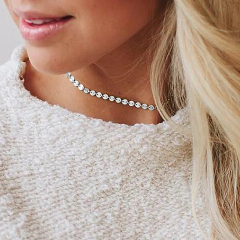 Modessie 4MM Silver Color Stainless Steel Choker Necklace Women Aesthetic Necklaces for Women