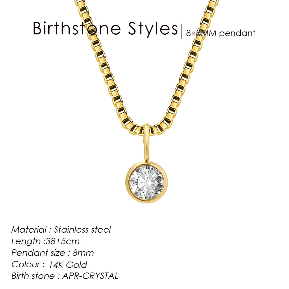 Modessie Birthstone Necklace – 12 Birth Month Colors in Zirconia –  Chain Stainless Steel Pendant Jewelry for Women