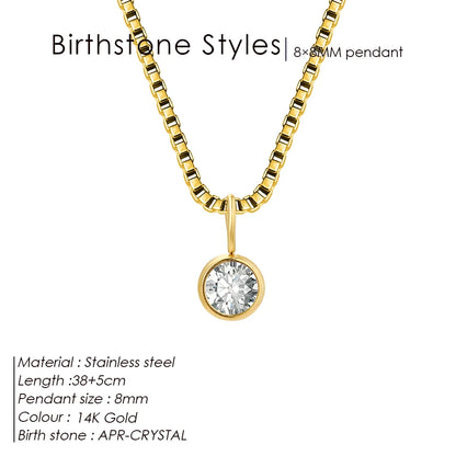 Modessie Birthstone Necklace – 12 Birth Month Colors in Zirconia –  Chain Stainless Steel Pendant Jewelry for Women