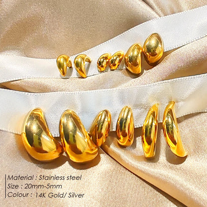 Modessie Steel color Gold color Simple Women Chunky Hoops Earrings Gift Fashion Jewelry Stainless  Round Smooth Thick Hoop