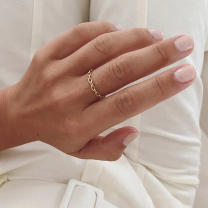 Modessie 3mm Thick Chunky Chain Ring Cuban Curb Link Gold or Silver Color Filled Stainless Steel Stylish Ring for Women Girls