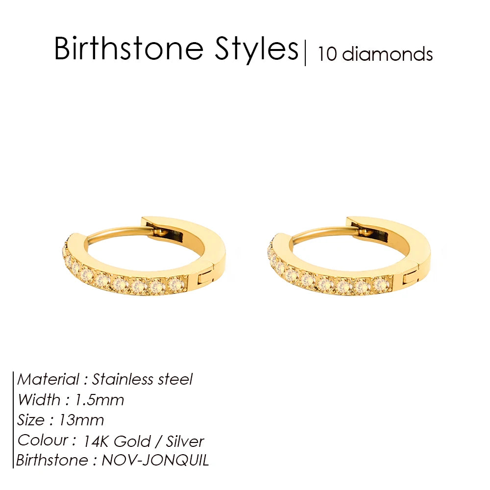 Modessie Stainless Steel Birthstone Earrings Minimalist Huggie Hoop Earrings For Women Tiny Round Circle Unisex