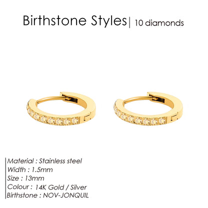 Modessie Stainless Steel Birthstone Earrings Minimalist Huggie Hoop Earrings For Women Tiny Round Circle Unisex