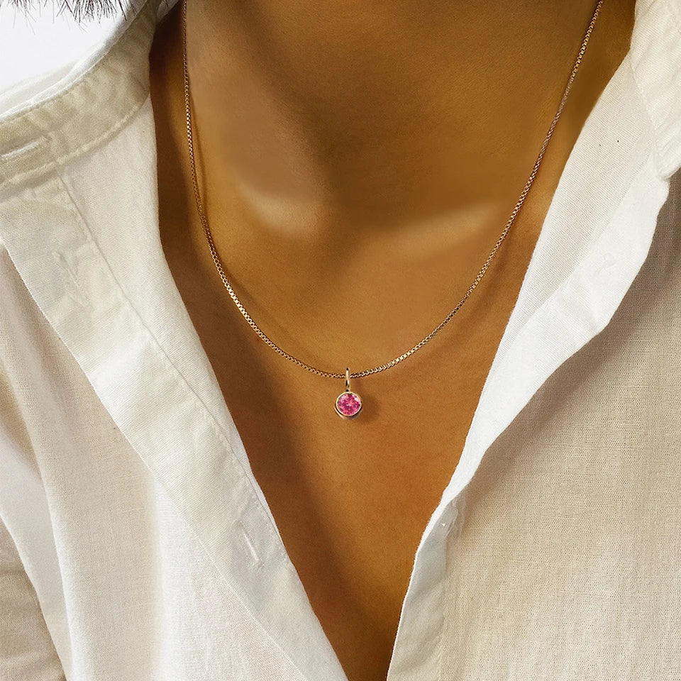 Modessie Birthstone Necklace – 12 Birth Month Colors in Zirconia –  Chain Stainless Steel Pendant Jewelry for Women