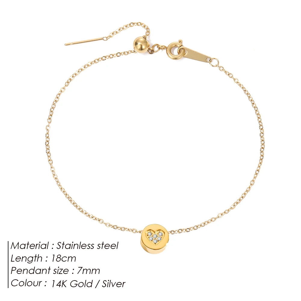 Modessie Stainless Steel Chain Bracelet – Gold or Silver Plated with Round Charm – 20 Design Options