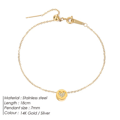Modessie Stainless Steel Chain Bracelet – Gold or Silver Plated with Round Charm – 20 Design Options