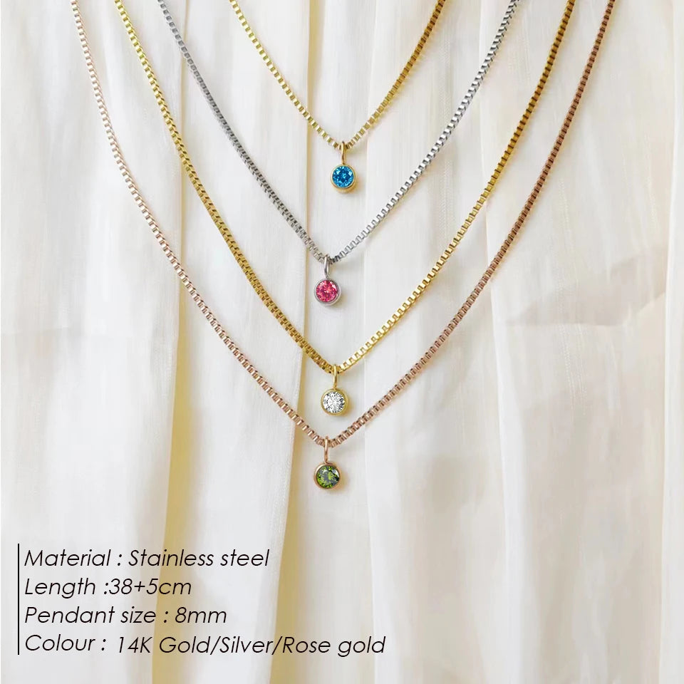 Modessie Birthstone Necklace – 12 Birth Month Colors in Zirconia –  Chain Stainless Steel Pendant Jewelry for Women