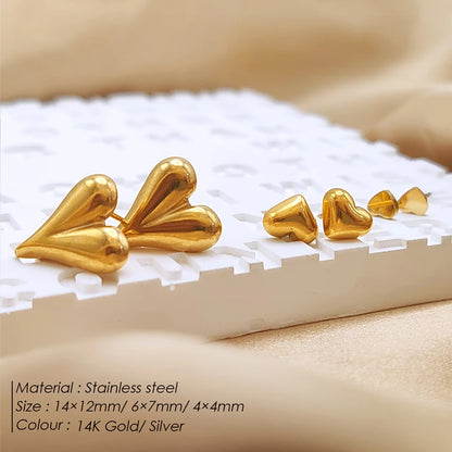 Modessie Golden Heart Earrings Set Stainless Steel Stud Piercing Earrings  Minimalist Style for Women's Jewelry