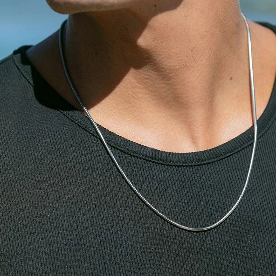 Modessie Silver Color Snake Chain Choker For Women Men Stainless Steel Necklace Minimalist Collar Jewelry  Party Gift