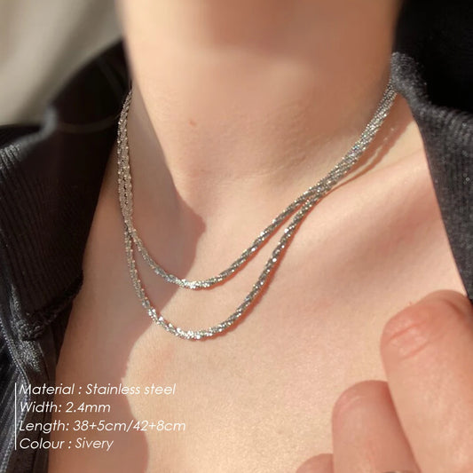 Modessie New Popular Silver Colour 2.4MM Sparkling Clavicle Chain Choker Necklace For Women Fine Jewelry