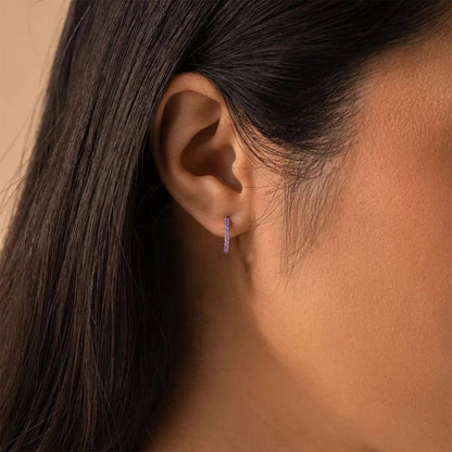 Modessie Stainless Steel Birthstone Earrings Minimalist Huggie Hoop Earrings For Women Tiny Round Circle Unisex