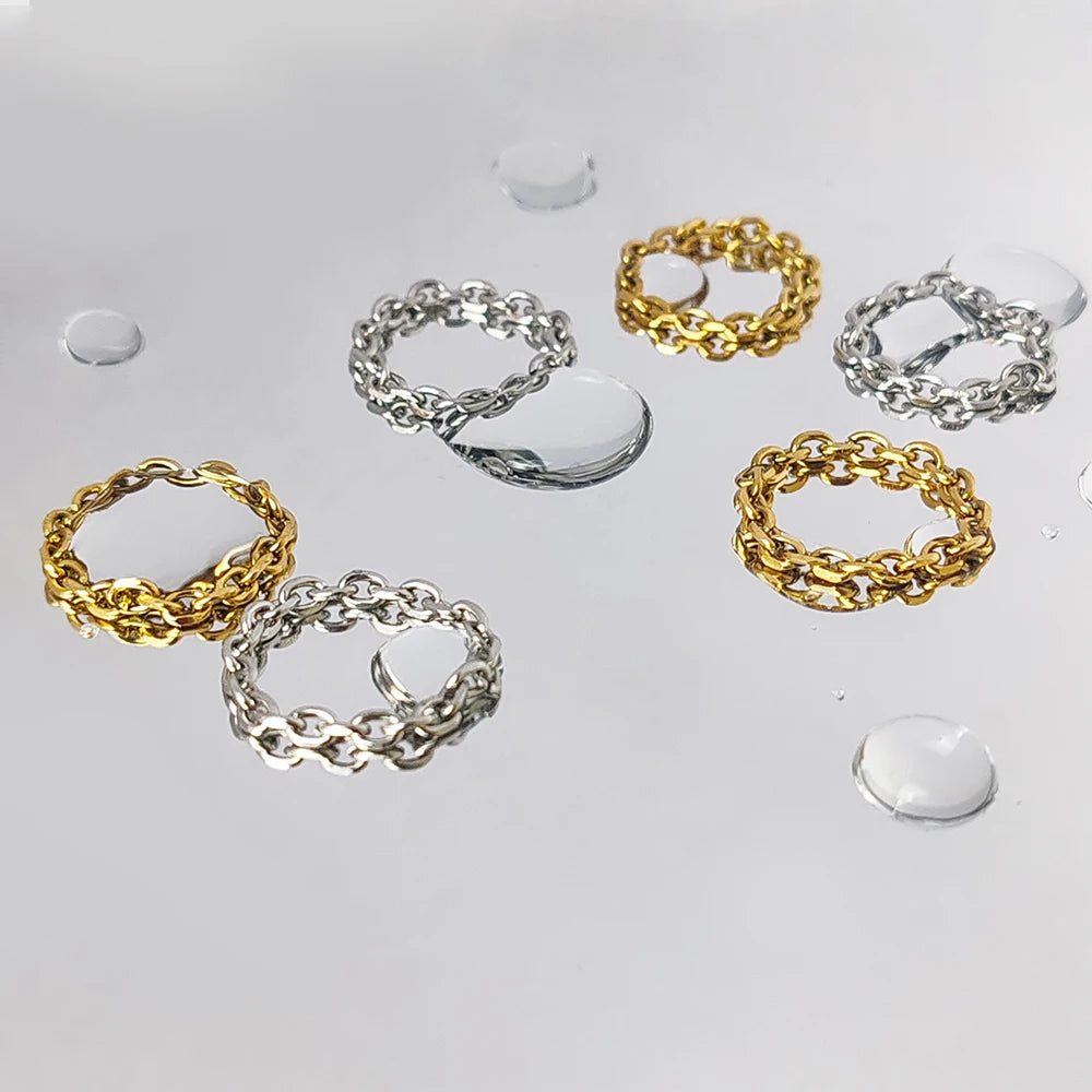 Modessie 3mm Thick Chunky Chain Ring Cuban Curb Link Gold or Silver Color Filled Stainless Steel Stylish Ring for Women Girls