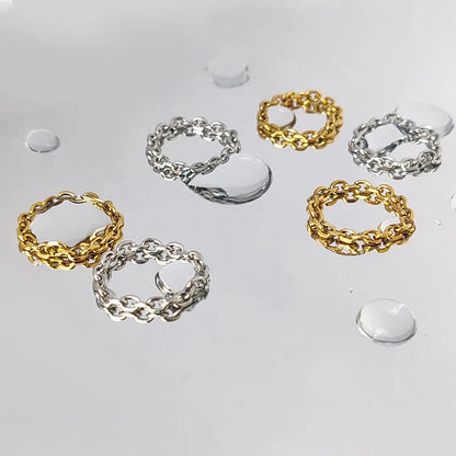 Modessie 3mm Thick Chunky Chain Ring Cuban Curb Link Gold or Silver Color Filled Stainless Steel Stylish Ring for Women Girls