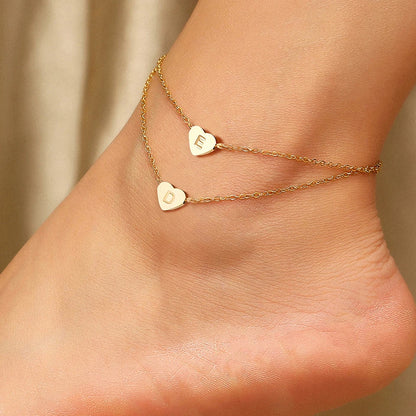Initials Heart Anklet Stainless Steel Jewelry Name Customized Anklet  English Alphabet Birthday Gift for Men and Women