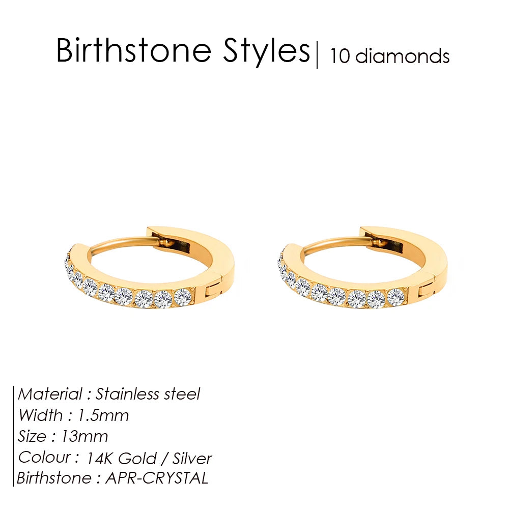 Modessie Stainless Steel Birthstone Earrings Minimalist Huggie Hoop Earrings For Women Tiny Round Circle Unisex