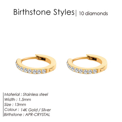 Modessie Stainless Steel Birthstone Earrings Minimalist Huggie Hoop Earrings For Women Tiny Round Circle Unisex