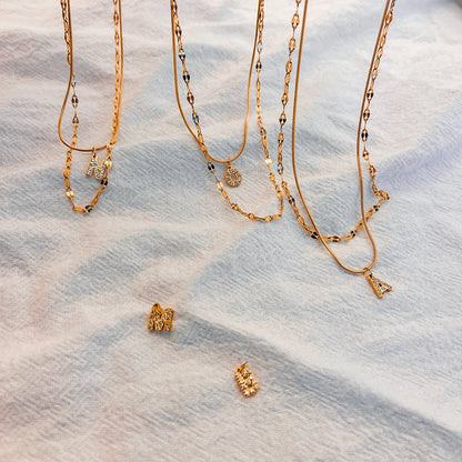 Modessie Double Stainless Steel Round Snake Chain Necklace Light Luxury Zirconia Alphabet Pendant A-Z High-end Fashion Jewelry
