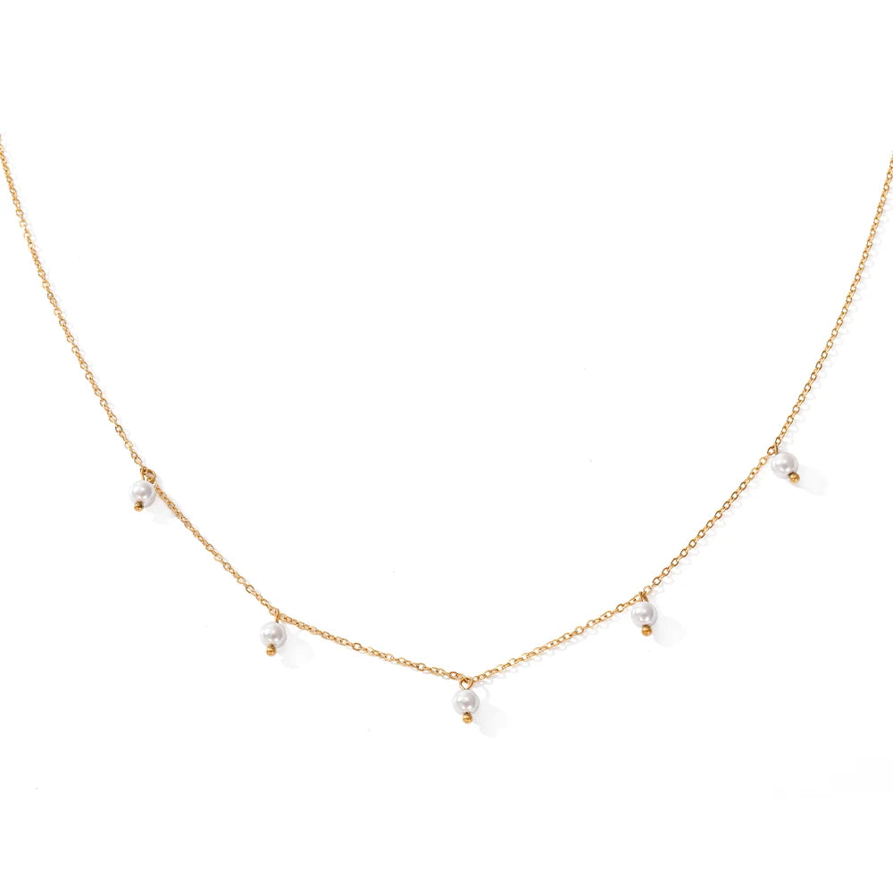 Modessie Stainless Steel  Imitation Pearl Choker Necklaces For Women Girls New Fashion Handmade Short Chain Jewelry